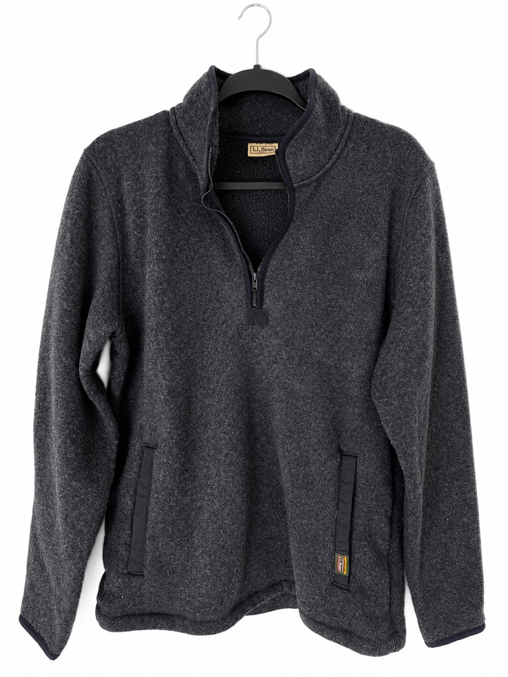 L.L.Bean Sweater Fleece Quarter Zip Pocket Pullover Navy Heather Jacket Women M